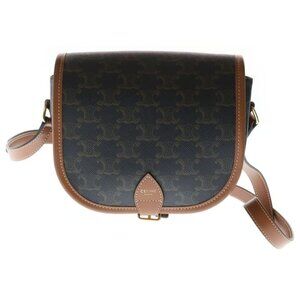 Celine Triomphe Shoulder Bag Brown Leather Gold